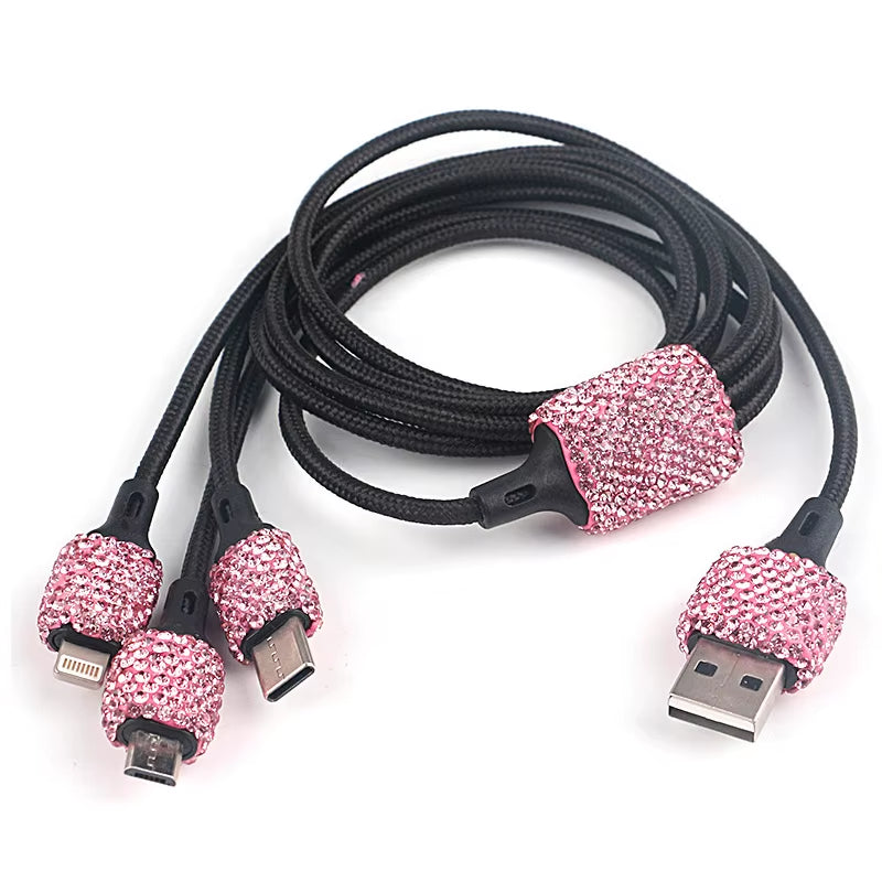 Dual USB Car Charger Bling Bling Handmade Rhinestones Crystal Car Decorations for Fast Charging Car Decors for Iphone/Samsung