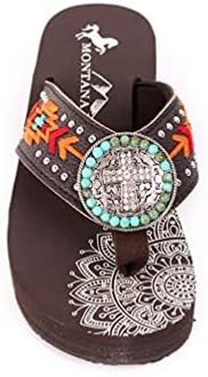 Flip Flops for Women Wedge Flip Flops Western Wedge Sandals Bling Flip Flops Beach Sandals SE101*S099CF*6