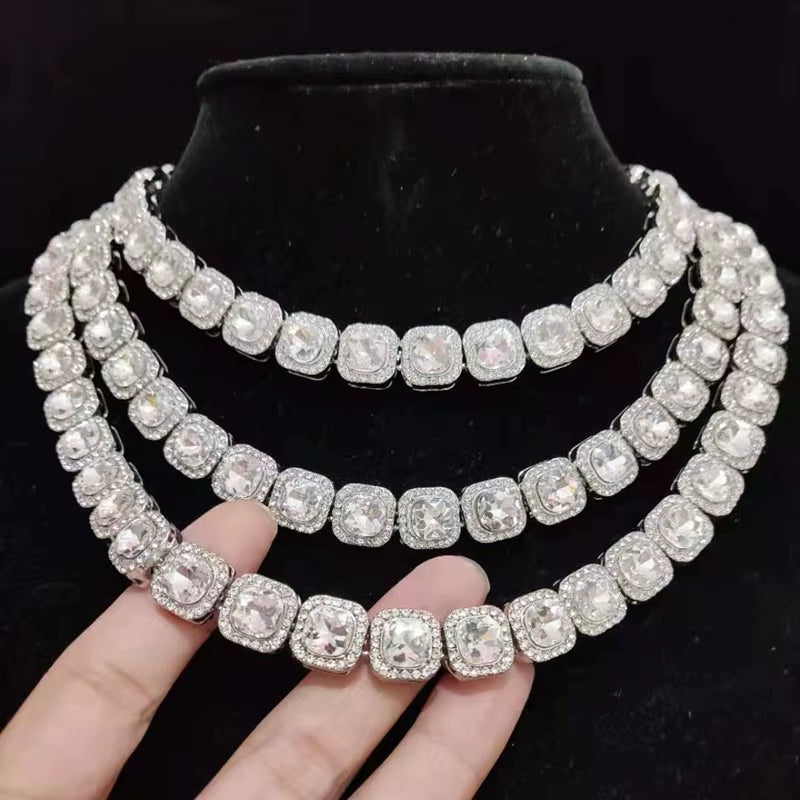 Men Women Hip Hop Chain Necklace 12.5Mm Width Square Chain Iced Out Bling Bling Hiphop Necklaces Fashion Charm Jewelry